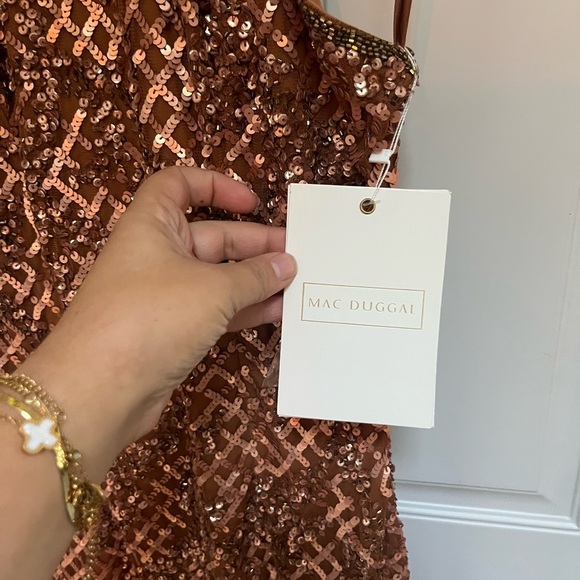 NWT Mac Duggal high halter sequin cocktail dress in copper - Picture 8 of 12